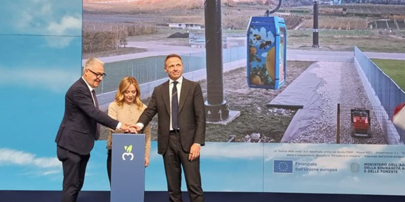 Melinda, la Presidente del Consiglio Giorgia Meloni all'inaugurazione ufficiale della funivia delle mele