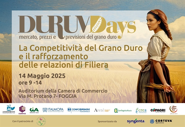 GRANO, IL 14 MAGGIO A FOGGIA TORNANO I DURUM DAYS, CONFRONTO SUL RILANCIO DELLA FILIERA E PRIME PREVISIONI SULLA CAMPAGNA DI GRANO DURO